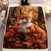 1pc Fox In Autumn Leaves Throw Blanket - Realistic Fox & Fall Foliage HD Digital Print - Soft Lightweight Flannel All-Season Bla