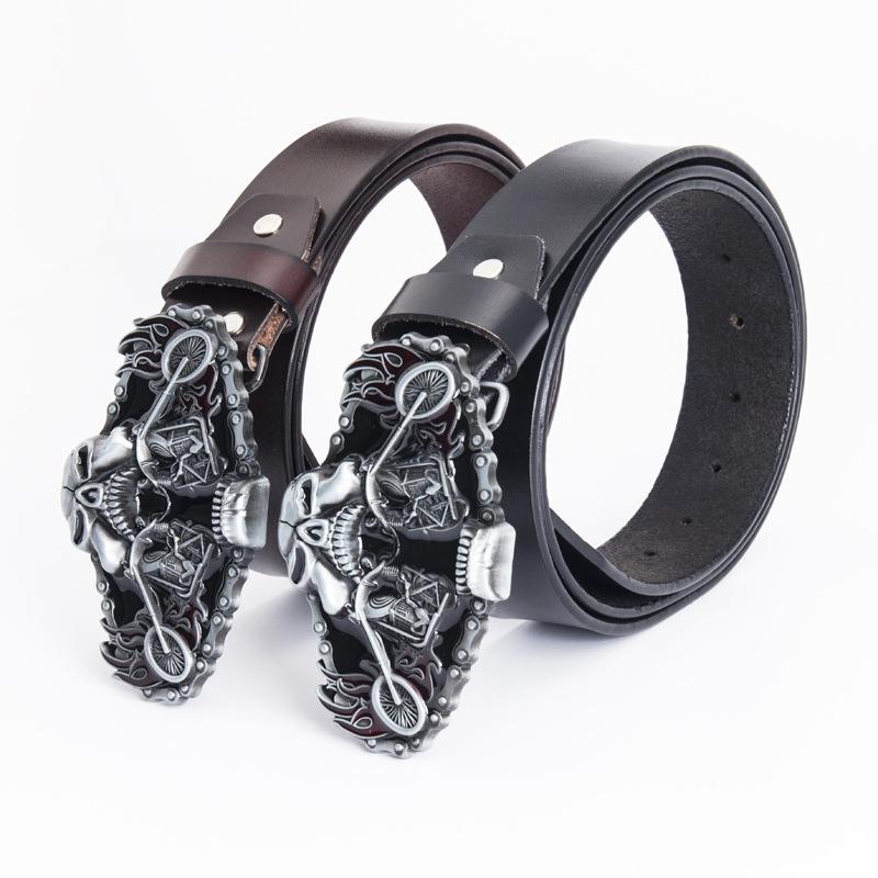 Men's Pull Belt Cowhide Designer Fashion Belt Harley Motorcycle Driver Personality Belt