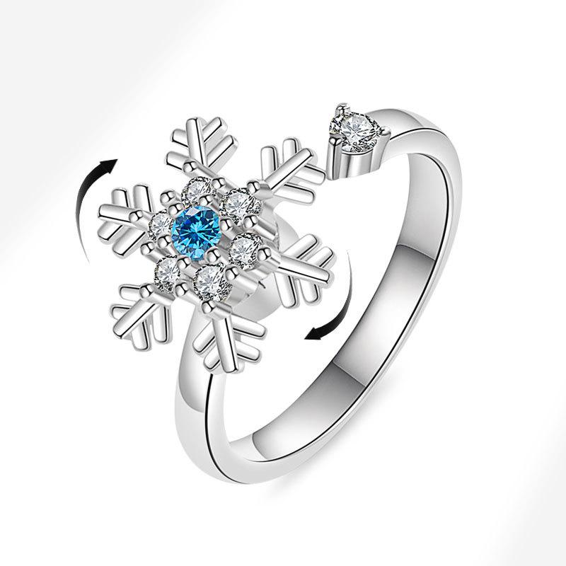 925 Silver Sunflower Diamond Zircon Rotatable Ring For Women Gift Relieve Stress Ring Jewelry