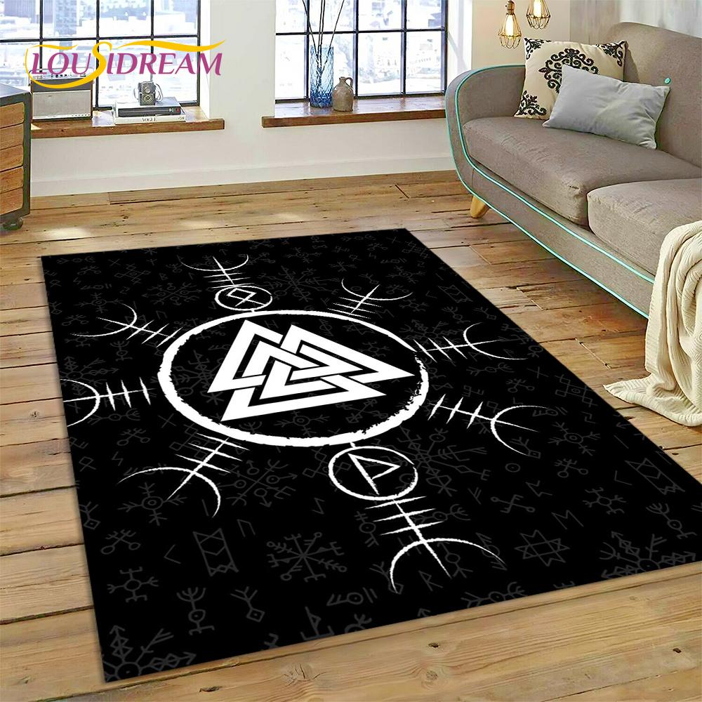 Viking Odin Valhalla Nordic Mythology Symbols Carpet Rug for Home Living Room Bedroom Sofa Doormat Decor,kids Non-slip Floor Mat