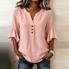Summer V Neck Women T-Shirts 3/4 Sleeve Button Shirt Blouse Women Casual Solid Color Loose Tops Female Oversized Shirts