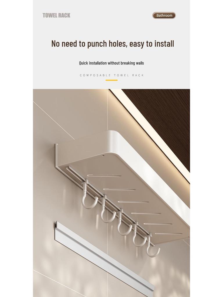 White No-Drill Wall-Mounted Bathroom Organizer and Vanity Shelf