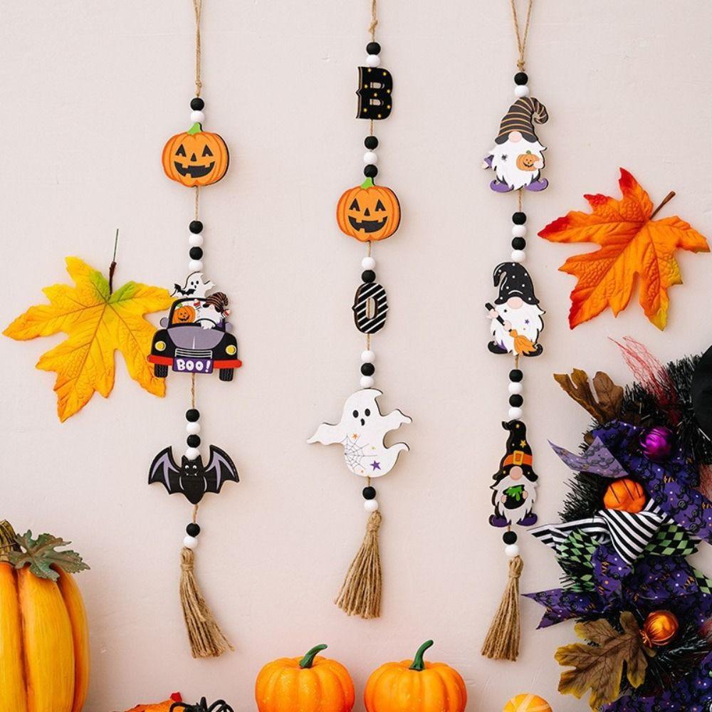 With Tassels Halloween Wooden Beads Pendant Long Pumpkin Beads Pendant  Halloween Decor
