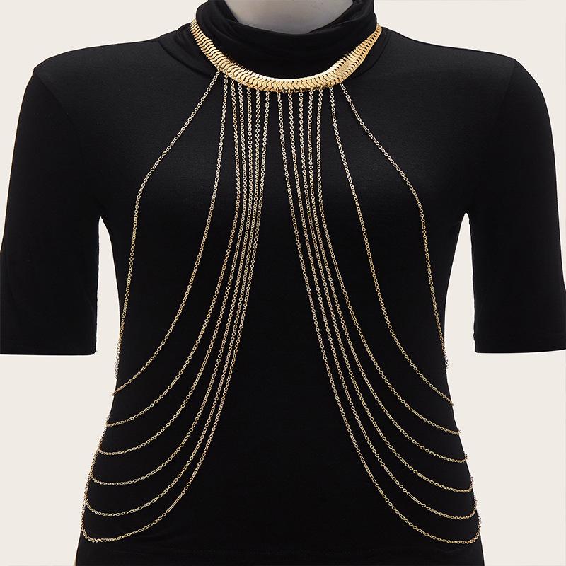 European  American Multi-layer Simple Exaggerated Iron Body Chain Necklace золотой