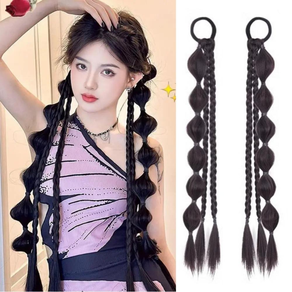 2pcs Double Ponytail Sweet Twisted Pigtails Hairpiece Lantern Braided Ponytails  Daily