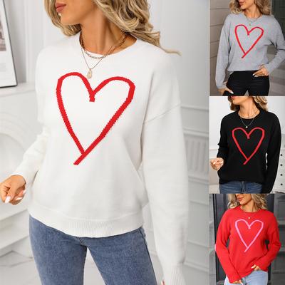 Damen Modischer Herzförmiger Pullover, Locker und Vielseitig, Strickpullover für den Valentinstag
