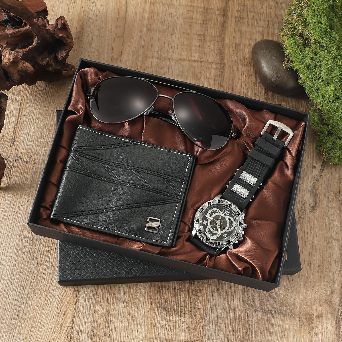 

Simple large dial silicone strap men s quartz wristwatch fashionable European and American men s watch gift box set разноцветный