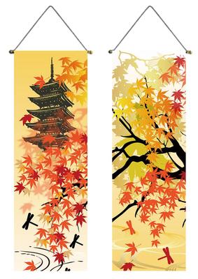 Tapiz Colgante Arce Otoñal Ginkgo Caído Montaña Torii Picnic de Otoño Japonés Colgante de Pared Decoración de Interiores del Hogar next.design Rollo, Hojas,