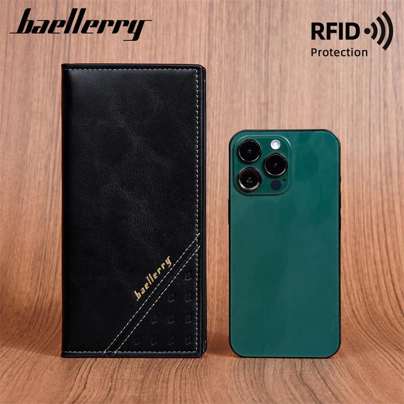 Baellerry RFID Ochrana Dlouhé Peněženky Vintage Design Pánská Držitel Karet Bifold Peněženka Peněženka