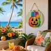 Wooden Door Sign Hanging Decoration 30cm Round Plaque with Pumpkin Print for Indoor Outdoor Home Entryway Wall Decor