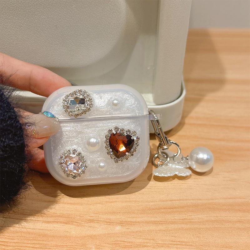 Epoxy Color Rhinestone Love Apple Bluetooth Headset Cover Airpods 3 /4 Airpods Pro Protective Case