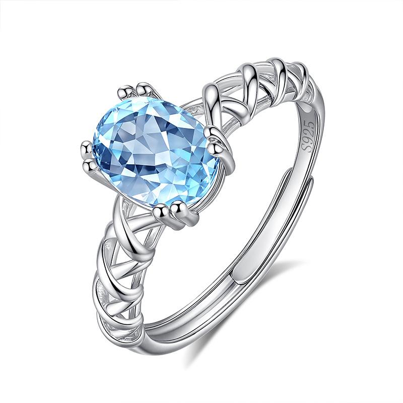 Natural topaz ring s925 silver inlaid simple daily versatile women s colorful treasure large particle hand jewelry gift opening adjustable