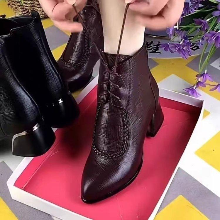 Martin boots new British style thick heel medium tube short boots shoes winter velvet warm