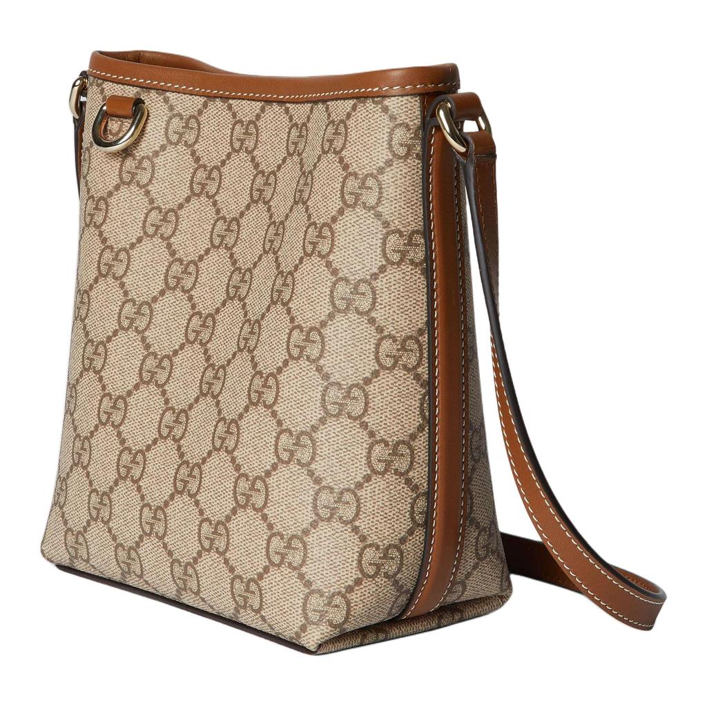 Gucci GG Emblem Logo Coated Fabric Bucket Bag Mini Women bags Beige Dark-Brown 847090-FAEUC-9758