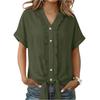 Women's Casual Short-Sleeve Cotton Linen Ruffled Button-Up Shirt