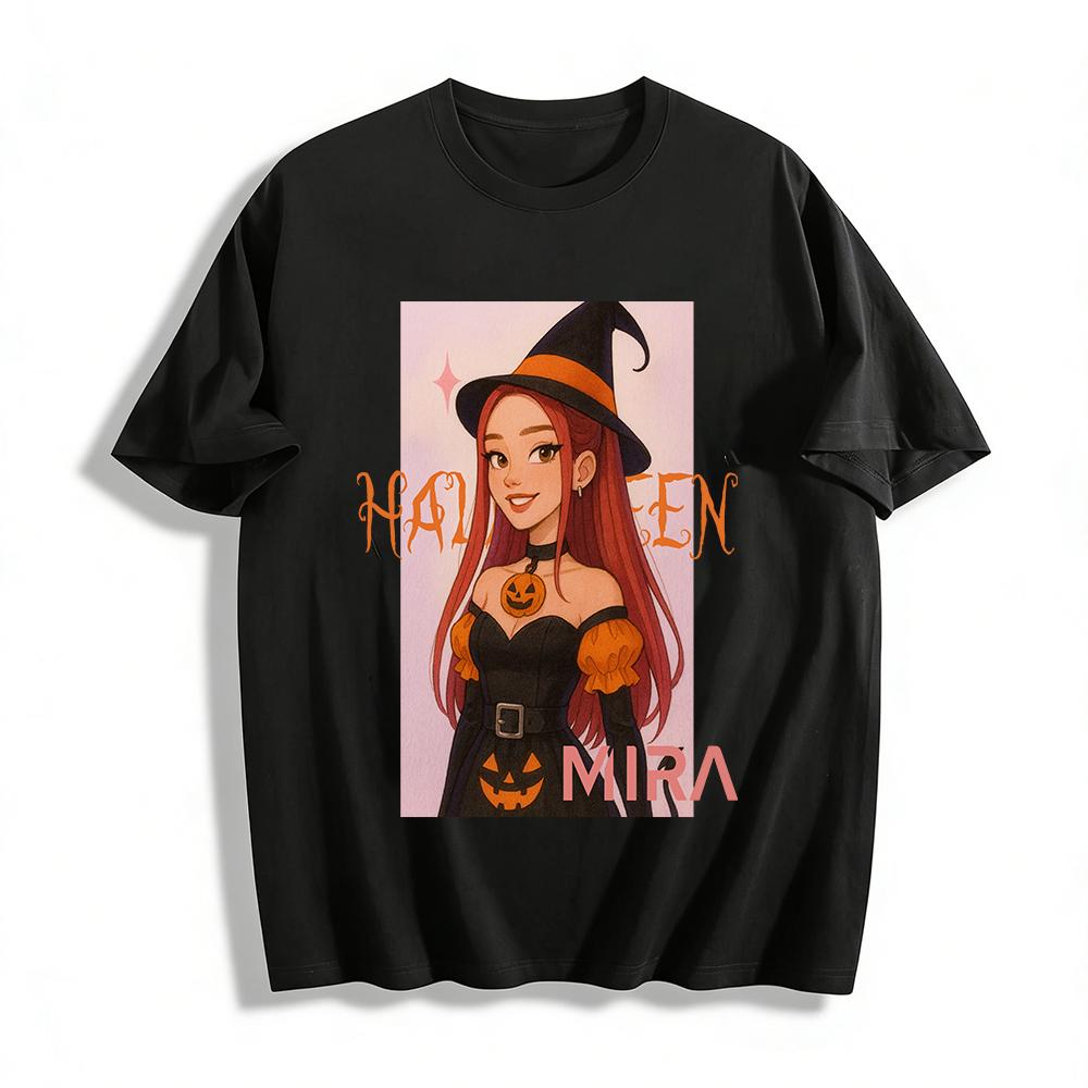 Halloween Themed Witch Print Off Shoulder Top Cute Pumpkin Pattern Long Sleeve Tee For Women Pure cotton T-shirt