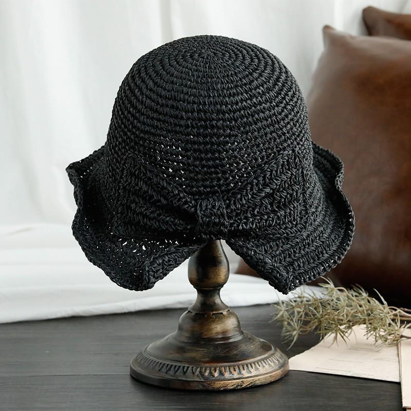 Womens Wide Brim Foldable Straw Hat Beach Sun Protection UV With Adjustable Band