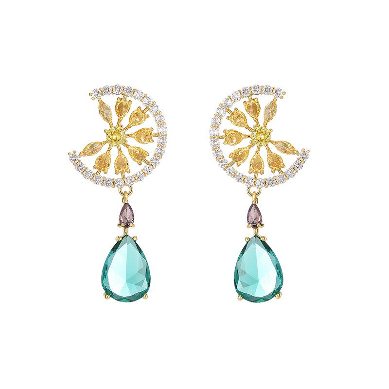 925 Silver Needle Green Large Water Drop Orange Earrings for Women Small Fresh Design Cubic Zirconia Fruit Personality Earrings