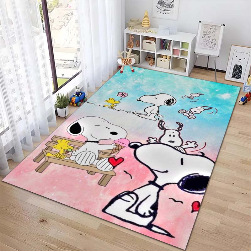 Rug with a Snoopy cartoon print, non-slip and stain-resistant, perfect for home decoration and as a gift for friends and family.
