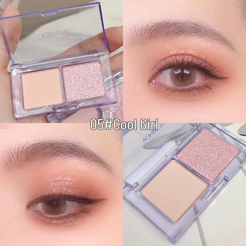 Capel Dual-Tone Eyeshadow: Matte & Shimmer Gray Pink with Fine Glitter, Nude, Low-Saturation, Korean Style, Versatile Crushed Diamond Look.