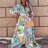 2025 new women's clothing, spring and summer casual vacation style V-neck printed dress