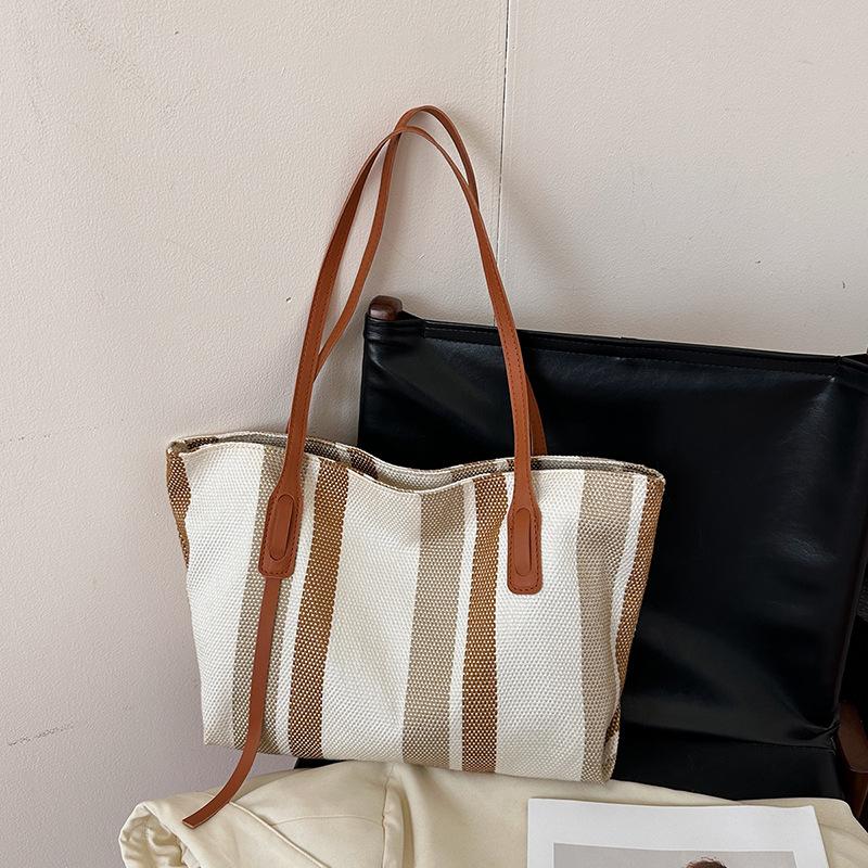 New simple vertical stripe large capacity women's shoulder bag women's casual tote bag fashion handbag