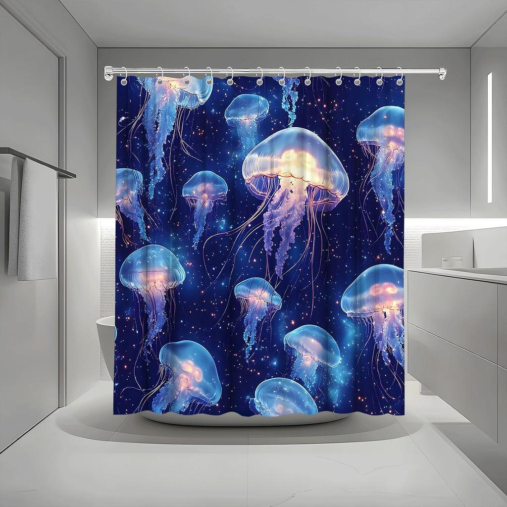 Jellyfish Shower Curtain Underwater World Marine Life Dreamy Blue Sea Bath Curtain Bathroom Accessories Decor With Hooks