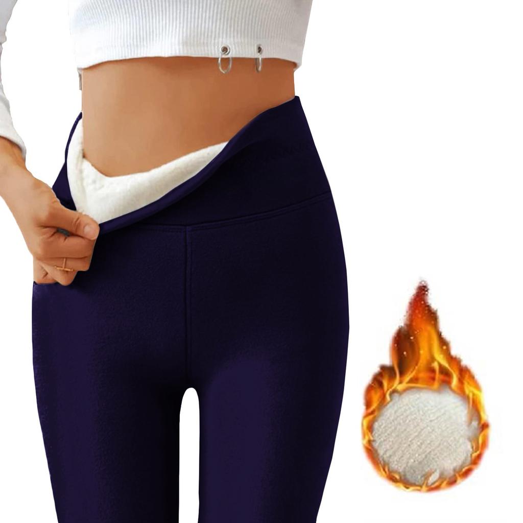 Women's High Waist Casual Pants Solid Color Fleece Thermal Leggings Winter Long Fleece Trousers Plush Running