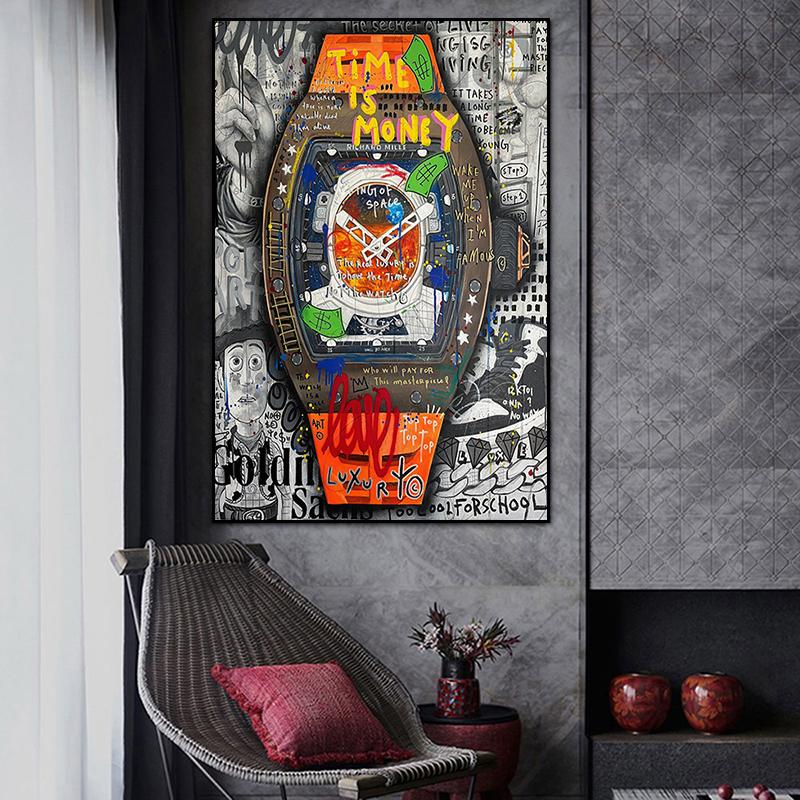 Motivational Street Graffiti Art Poster and Prints Time Is Money Luxury Watch Canvas Painting for Living Room Home Wall Decor