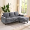 Upholstered sofa with USB and Type-C ports, 3-seater with two cup holders for living room, lounge and bedroom – L-shaped sofa bed, Grey, Linen
