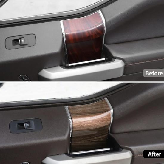 4pcs Interior Door Handle Panel Trim Cover Bezels For Ford F150 2015+ Wood Grain