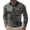 Graffiti Print Long-Sleeve Polo Shirt, Trendy Street Style Casual Wear