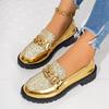 2025 autumn bright leather one-pedal loafers foreign trade round head i thick heel metal buckle foot casual shoes