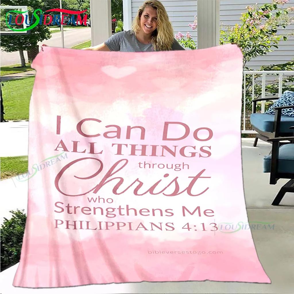 Fashion Bible Verses Jesus Pattern Blanket Flannel Thin Blanket Portable Home Travel Office Lunch Break Blanket Birthday Gift