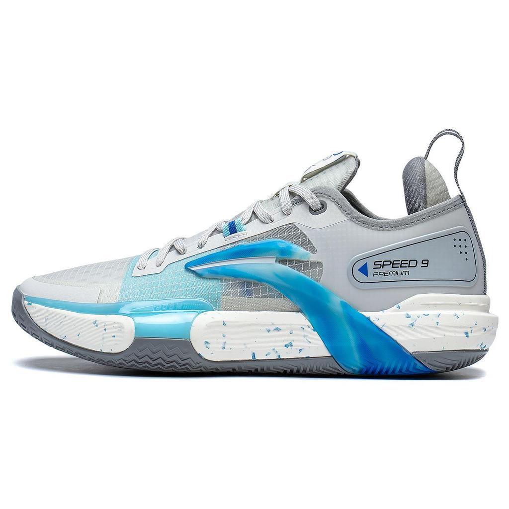 New LiNing Speed 9 Premium PRM Anti Slip Wear Resistant Low Top Basketball Shoes Men's Gray Blue ABAT023-3
