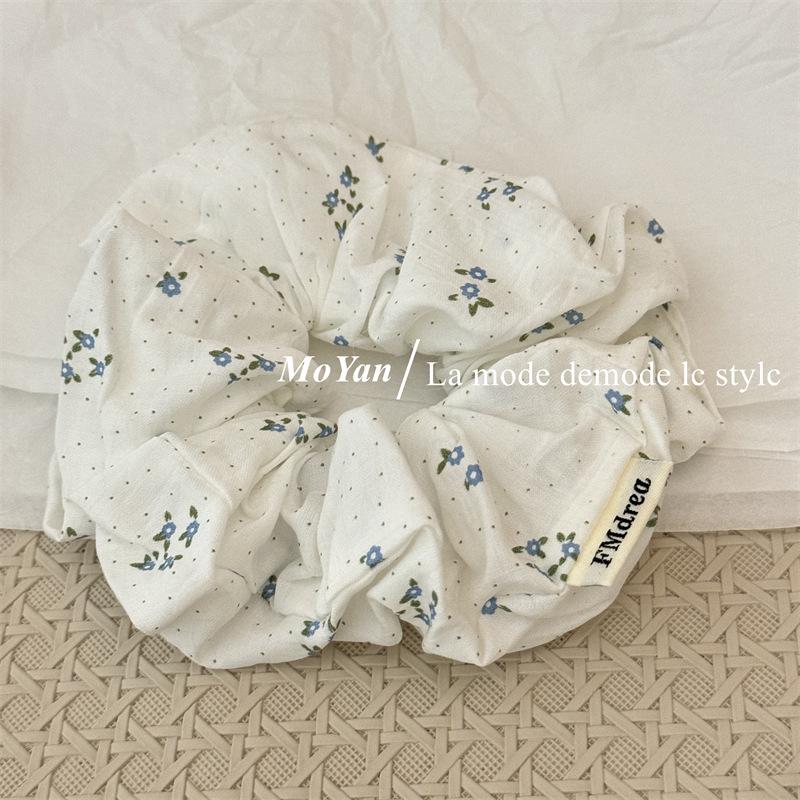 Korean Floral Fabric Scrunchie: High-End Elastic Hair Tie for Women цветочный/синий