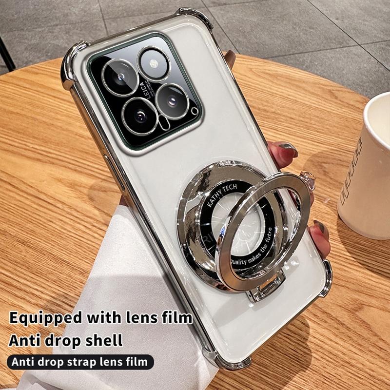 Circular Bracket Four Corner Anti-Shock Plating Case For Xiaomi Mi 14 Ultra 13 Pro 13t 12t 11 Poco C65 X3 X5 X6 F5 F6 M3 M6  Ne Back Cover Mi14 Mi13