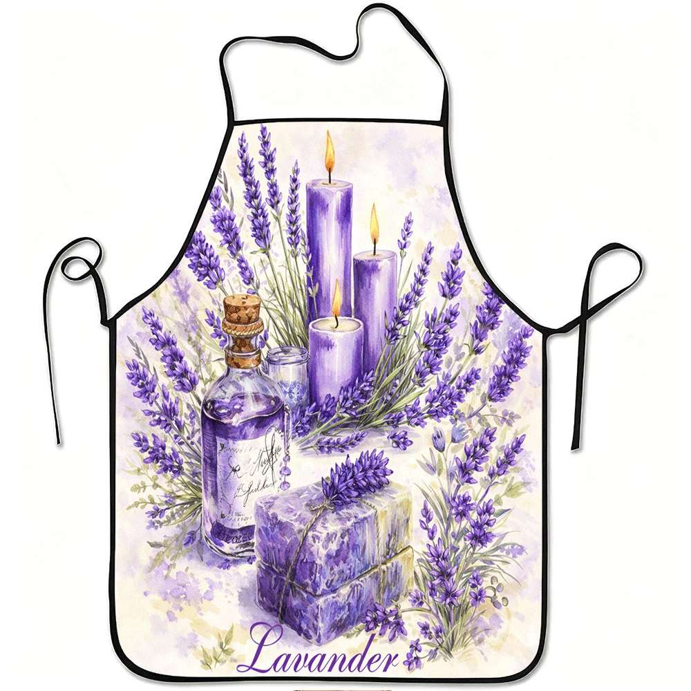 1pc Lavender Candle Bottle Soap Print Apron, Durable and Easy To Clean, Adjustable Waistband, Polyester Material, for Kitchen Co