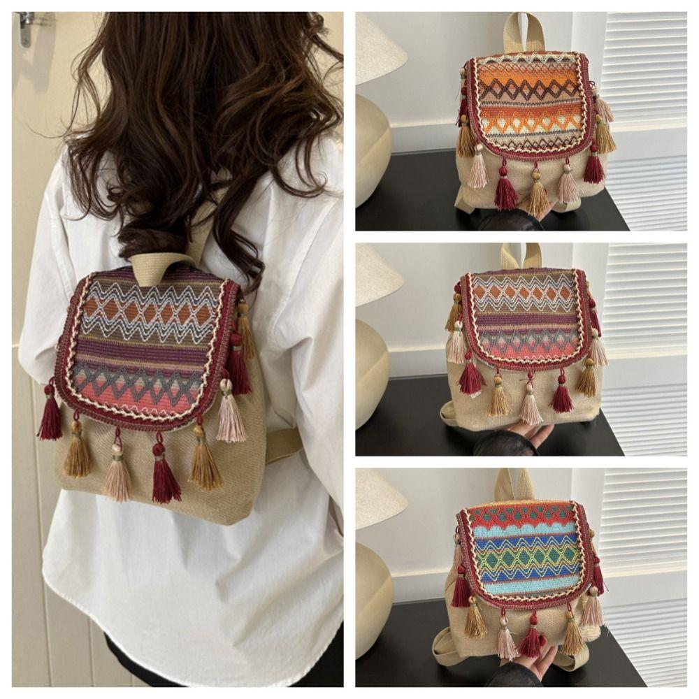 Small School Bag Ethnic Style Backpack Tassel Embroidery School Bag Ladies/Girls
