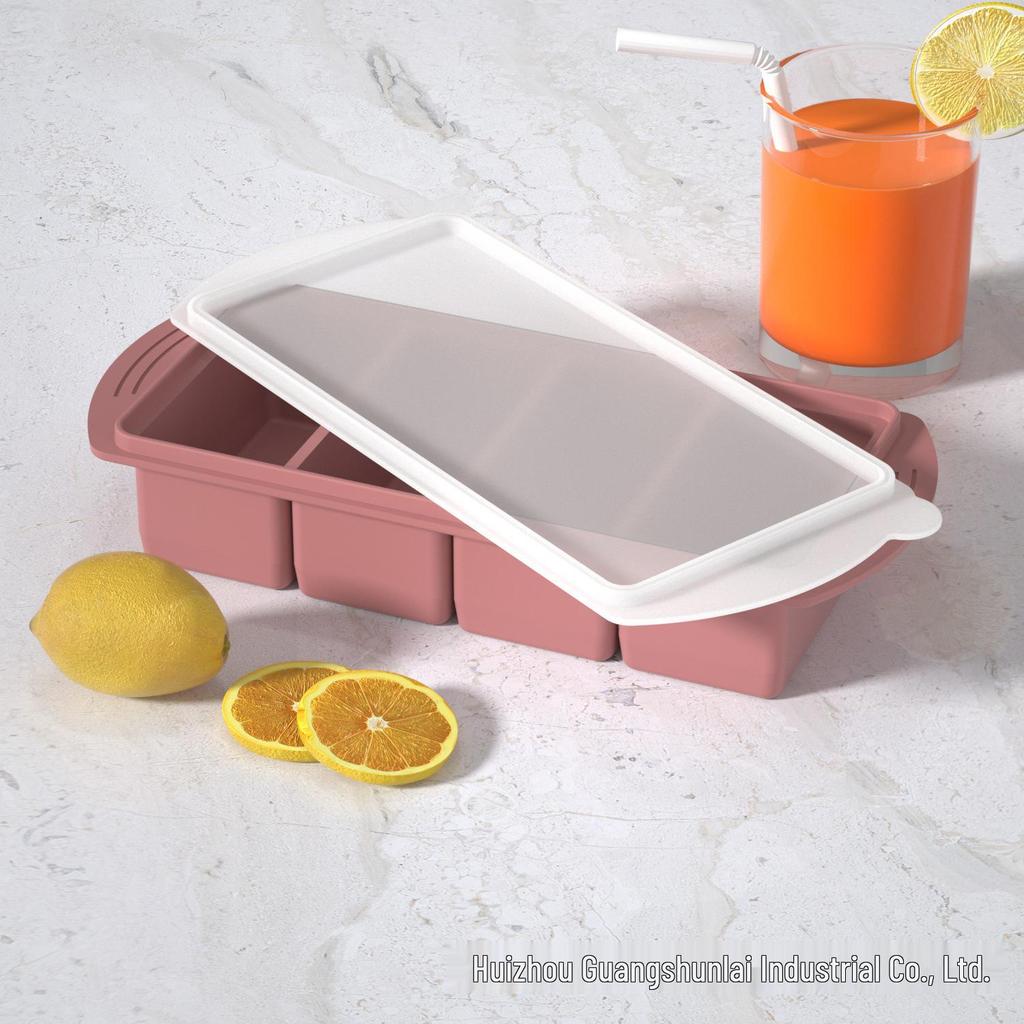 Silicone Ice Cube Tray with Lid: 4-Grid Frozen Soup & Food Storage Box