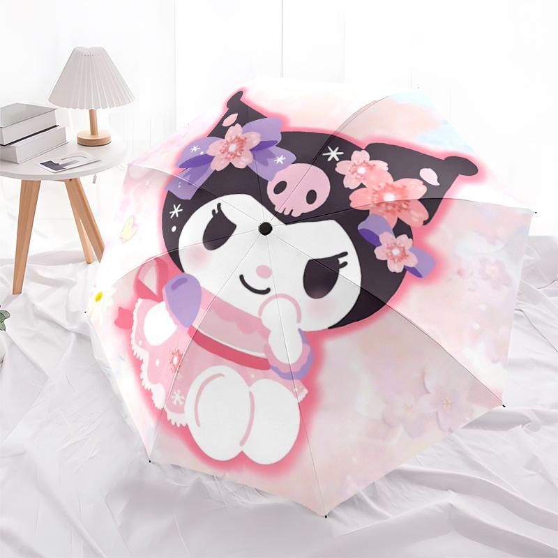 

1pc Cute Cartoon Character with Flowers - Automatic Opening Folding Umbrella, Portable Design, 8-Rib Iron Frame, Outdoor, Ideal Gift for Fans, Travele