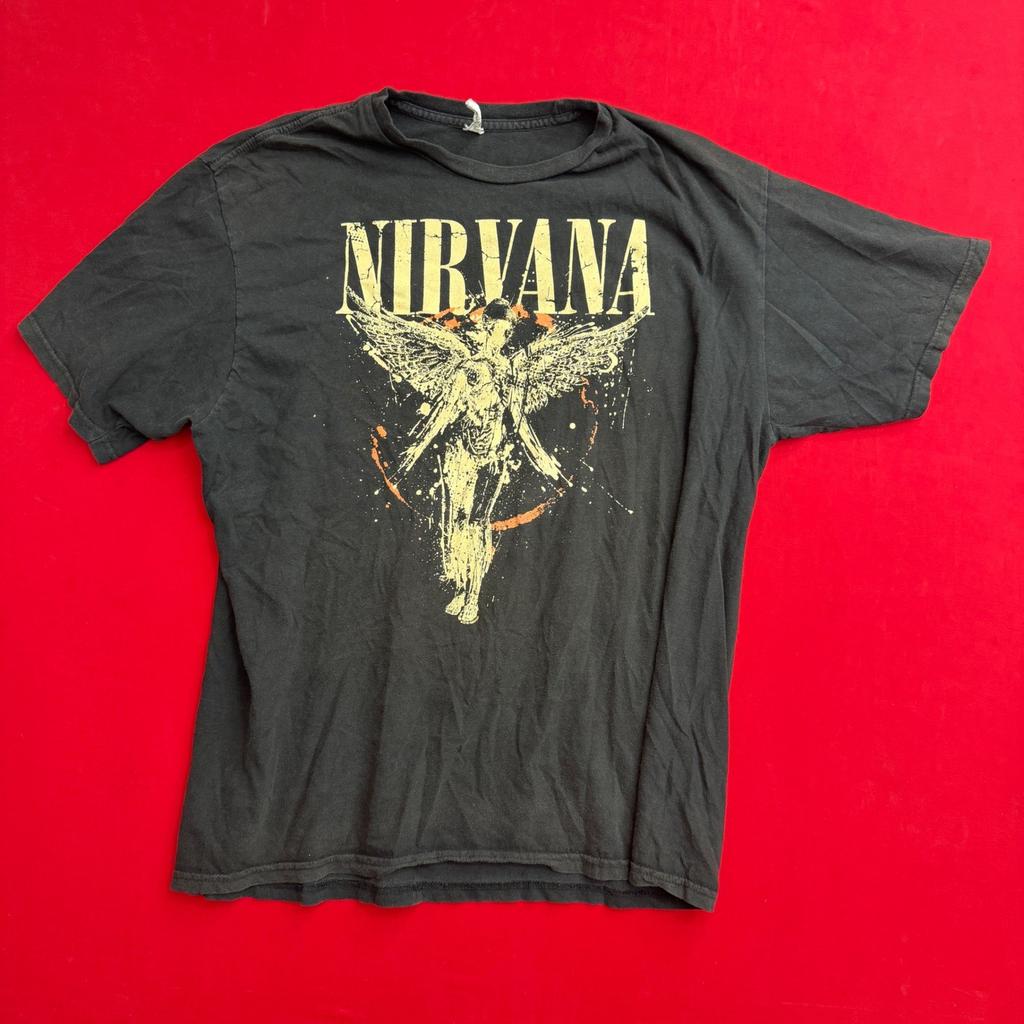 VTG Y2K Nirvana In Utero Grafica Angelo T-Shirt Uomo Taglia L Nera BAND Grunge ROCK