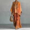 1116 Spring and Autumn New Vintage Bohemian Loose Suit Crew Neck Flared Sleeve Top + Wide Leg Pants Two-piece Set