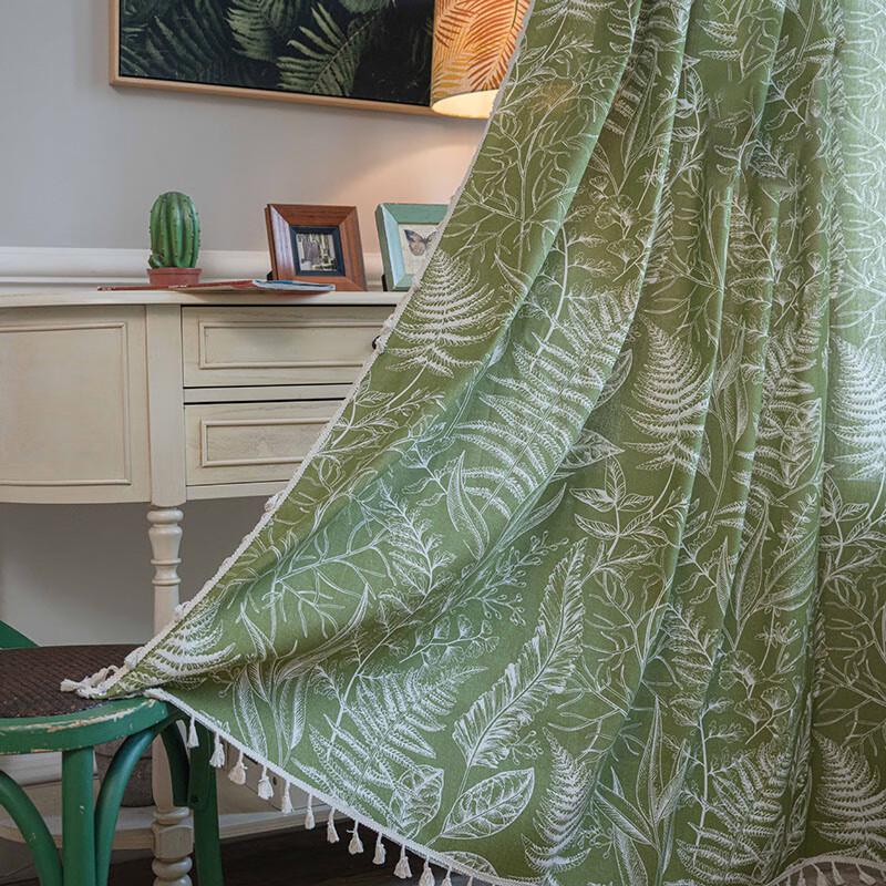 Green Maple Leaf Semi-Blackout Rod Pocket Curtain