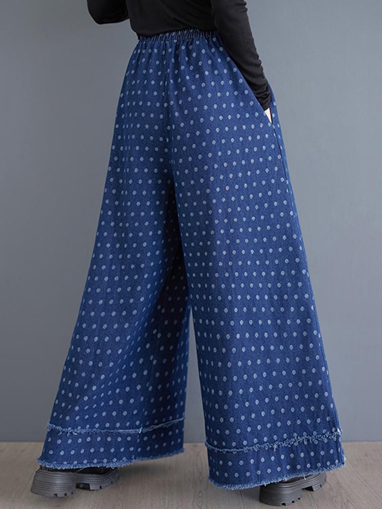 Xitao Casual Loose Vintage Dot Full Length Wide Leg Pants ZYY1074