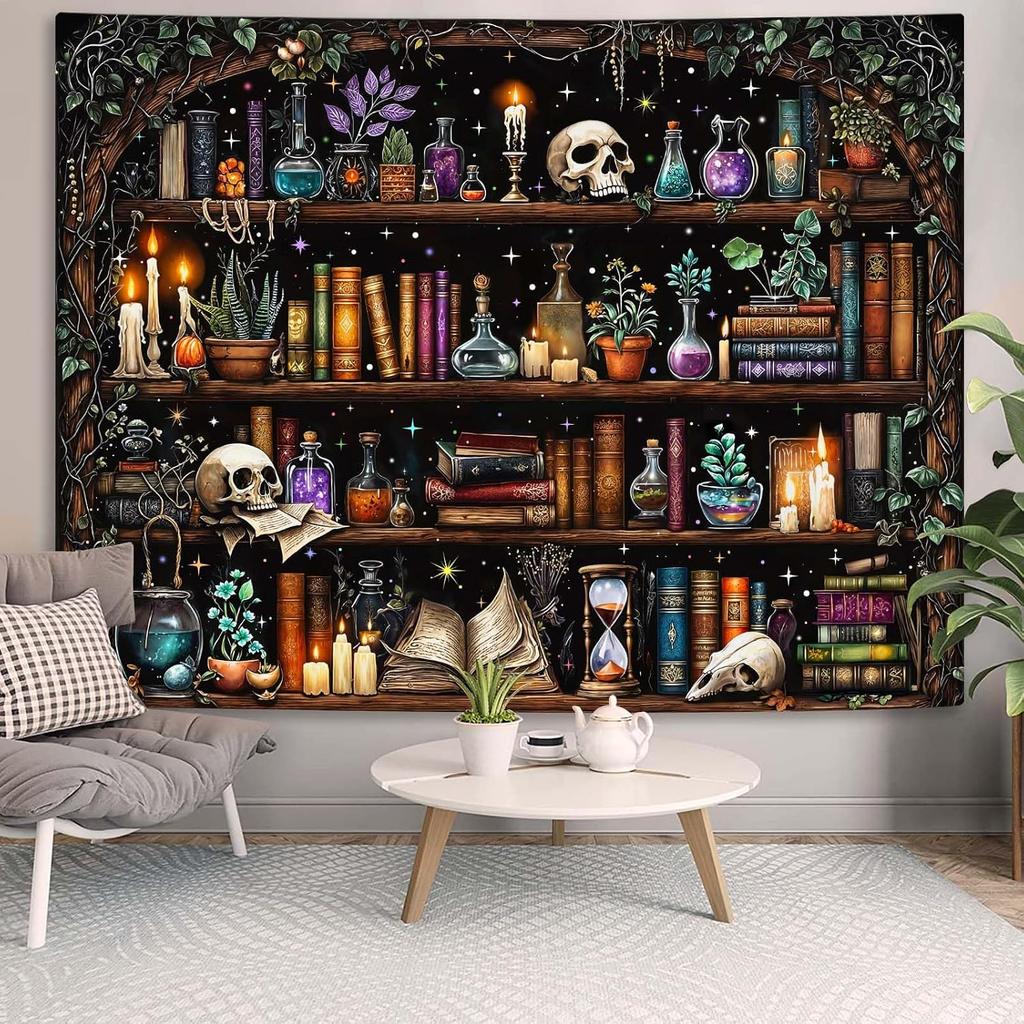 Dark Academia Witchy Apothecary Scene Tapestry Gothic Wall Hanging Potion Shop Decor 150x300cm