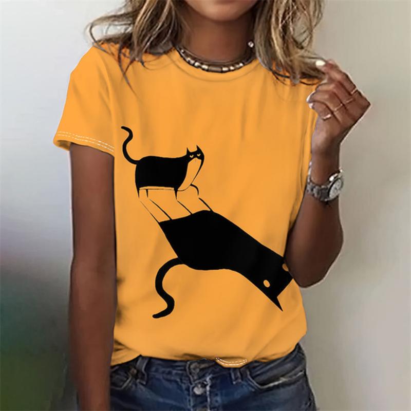 3D Printed Funny Animal T-Shirt For Women Cute Cat Pet Pattern Tees Summer Casual Short Sleeves Oversized T Shirts O-Neck Tops