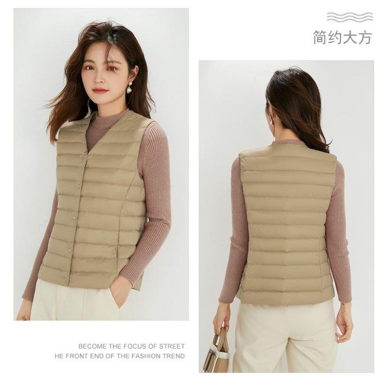 IkTok neuer Damen Daunen-Liner ohne Kragen, Westenkragen, leichte und warme Jacke, Weste, Rundhalsausschnitt.