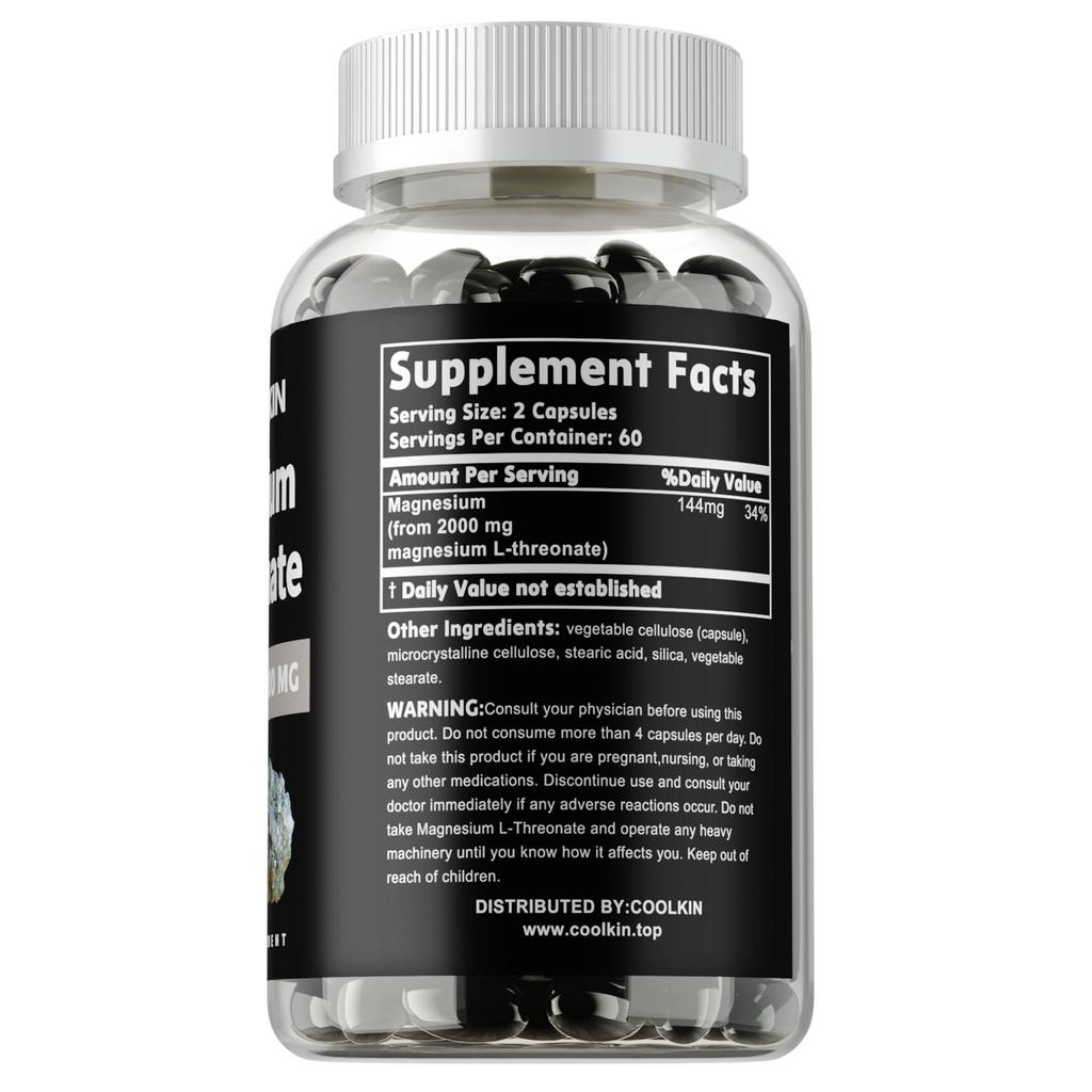 Capsule Amestecate L-Magnesiu Treonat, complet naturale, 2000 mg per porție, ușor absorbabile, potrivite atât pentru bărbați, cât și pentru femei.