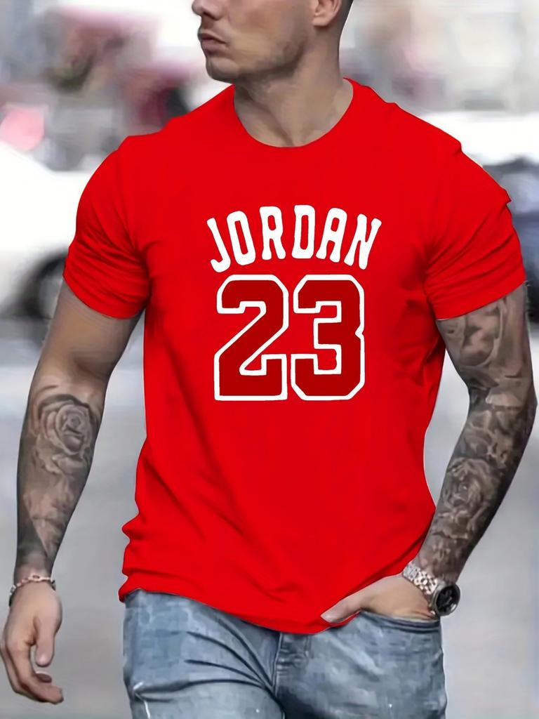 Letni Męski Casualowy Luźny Modny T-shirt z Nadrukiem 23 Liter, Wygodny z Okrągłym Dekoltem i Krótkim Rękawem